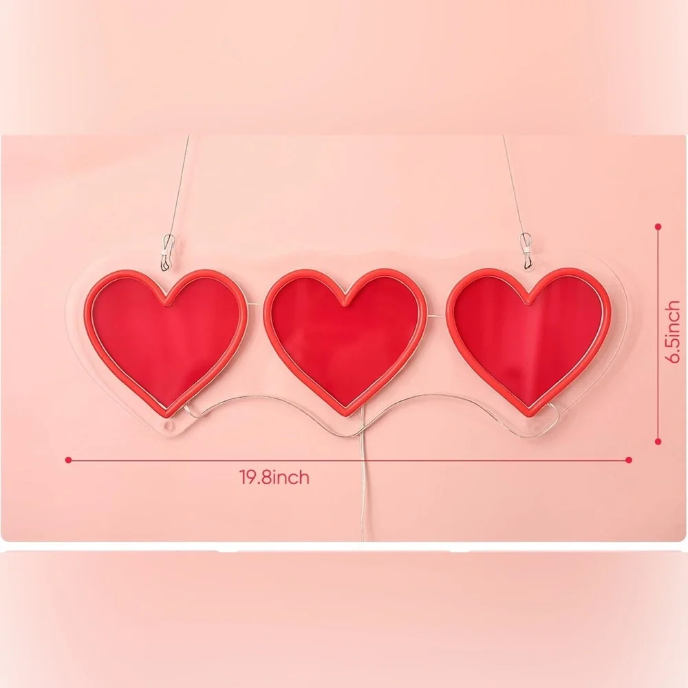 Red Love Heart Dimmable Neon Sign 19.8” x 6.5”